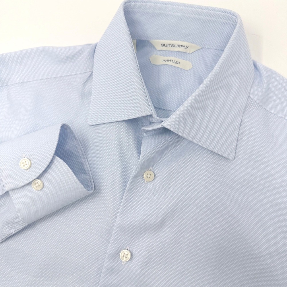 Suitsupply Traveller Mens 14 36 Dress Shirt Slim Fit Blue Textured Long Sleeve - Picture 1 of 6